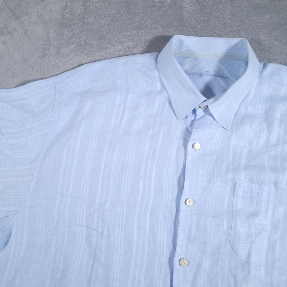 Tommy‎ Bahama Shirt Mens 2XL XXL Blue Jacquard Linen Button Up Beach Coastal